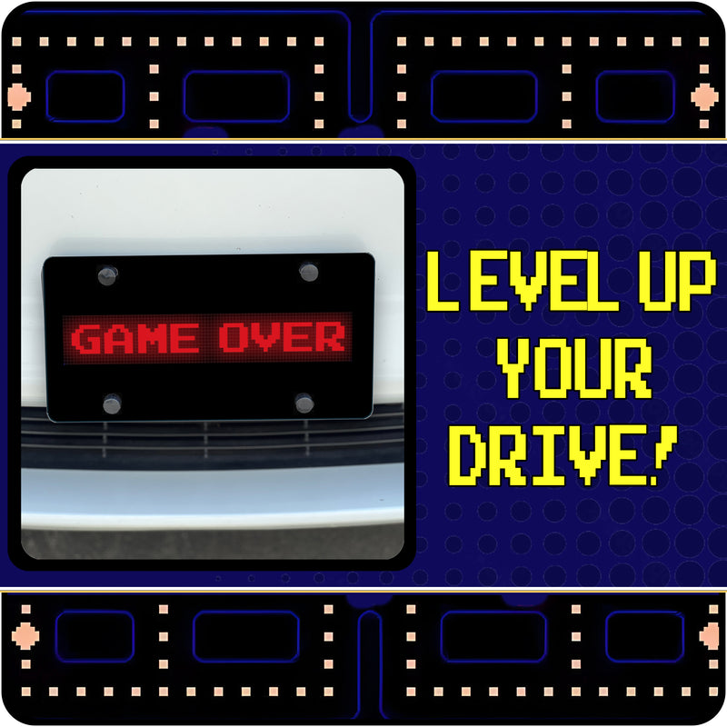Pac-Man Game Over Black Acrylic License Plate Frame - Retro Gaming Car Accessory for Gamers - Official Licensed Product by Bandai Namco