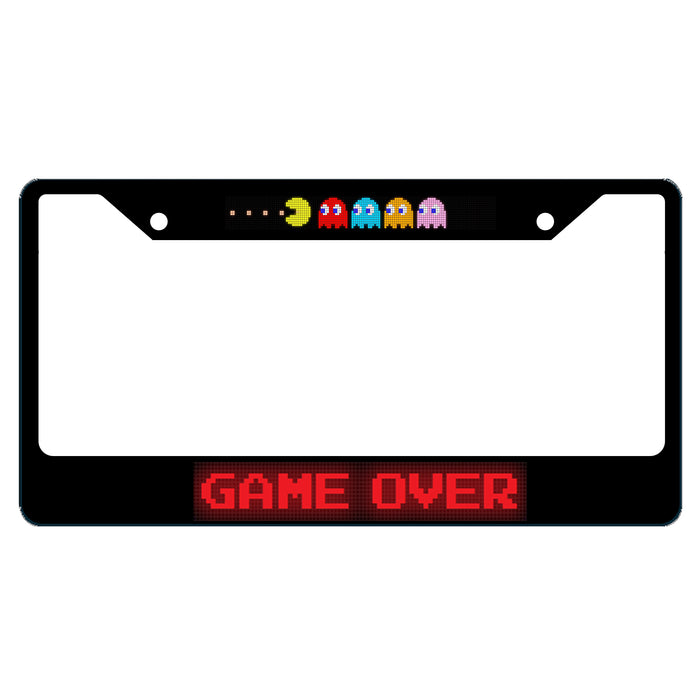 Pac-Man with Ghosts & GAME OVER Acrylic Inlaid Black Carbon Steel License Plate Frame 2-Hole - Official Licensed Product