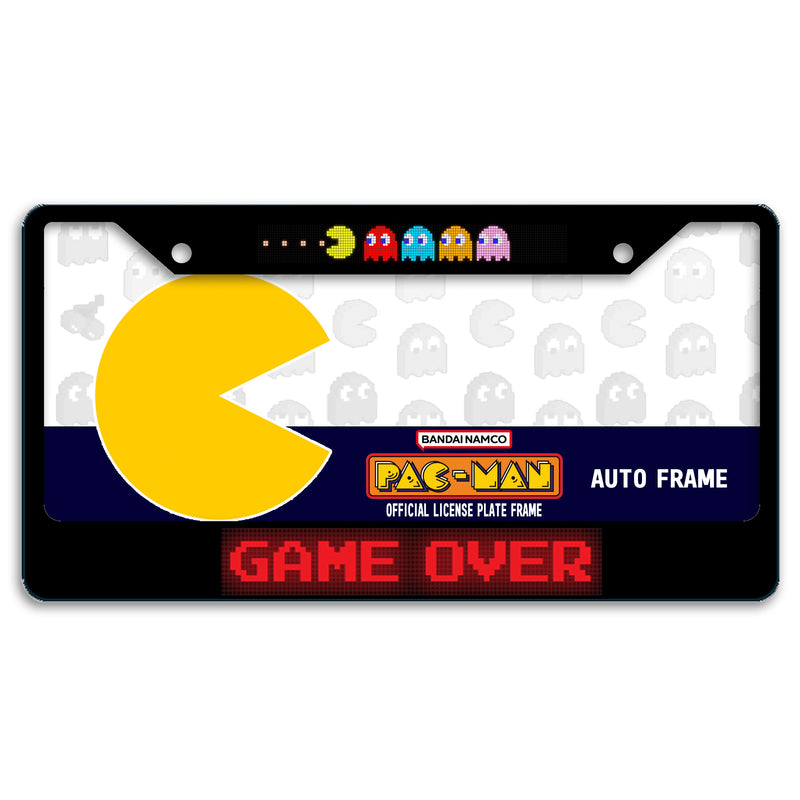 Pac-Man with Ghosts & GAME OVER Acrylic Inlaid Black Carbon Steel License Plate Frame 2-Hole - Official Licensed Product