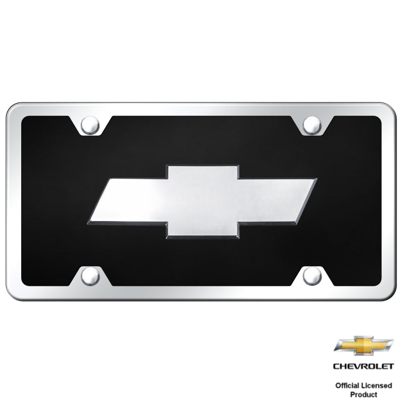 Au-Tomotive Gold Chevrolet 3D Black Acrylic License Plate Chrome Frame Kit