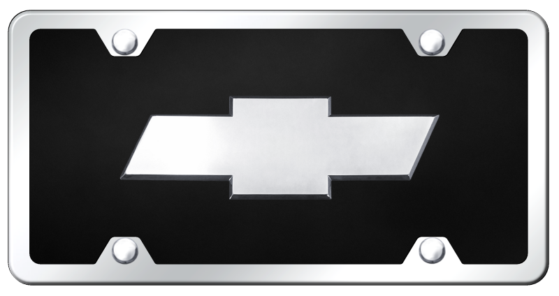 Au-Tomotive Gold Chevrolet 3D Black Acrylic License Plate Chrome Frame Kit