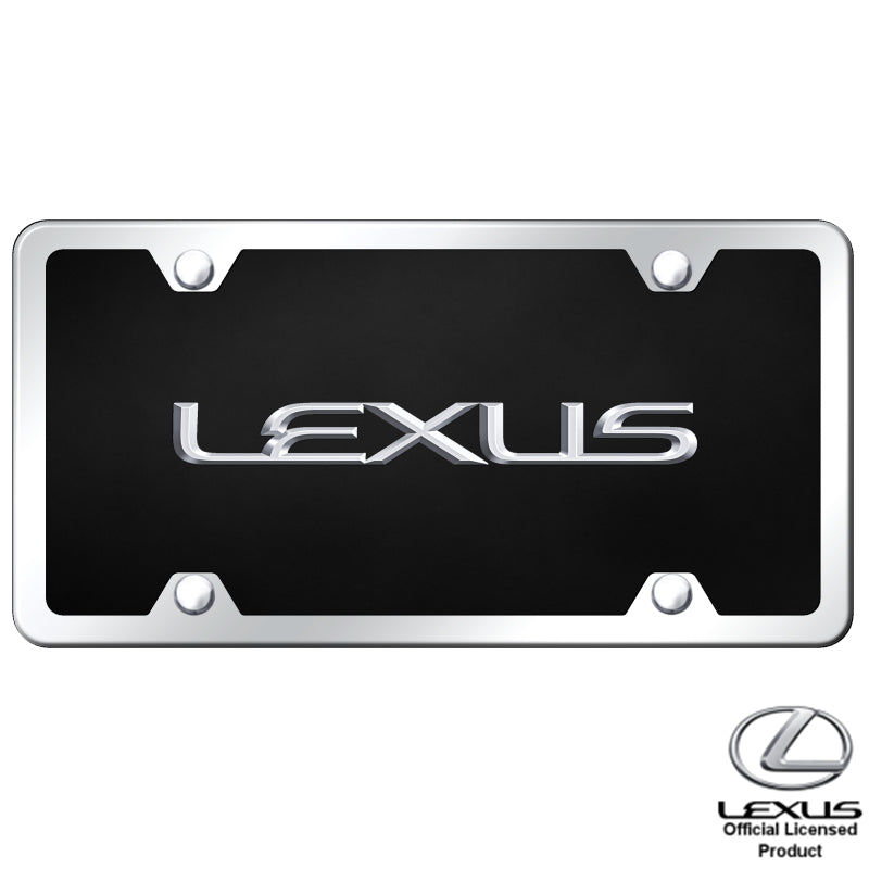 Au-Tomotive Gold Lexus Name Chrome on Black Acrylic License Plate Frame Kit