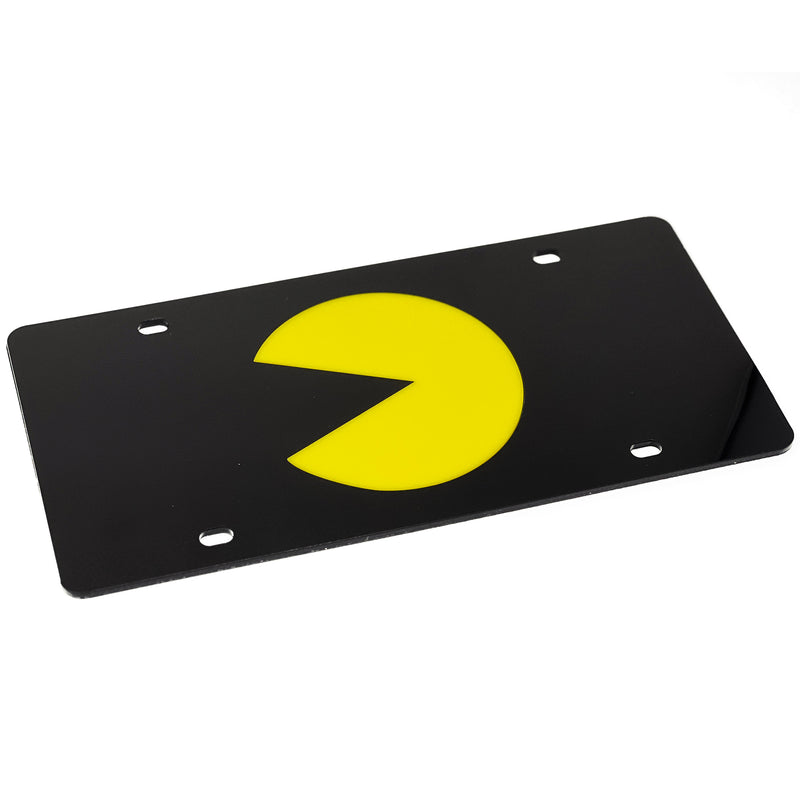 Pac-Man Face Logo Black Acrylic License Plate - Frame Retro Gaming Car Accessory for Gamers - Official Licensed Product by Bandai Namco