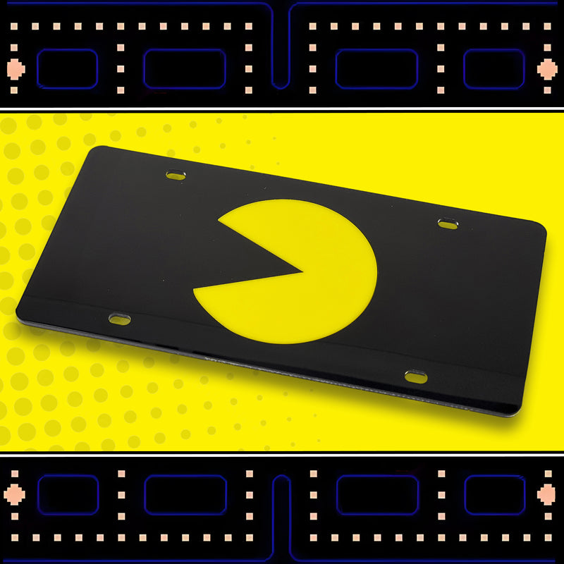 Pac-Man Face Logo Black Acrylic License Plate - Frame Retro Gaming Car Accessory for Gamers - Official Licensed Product by Bandai Namco