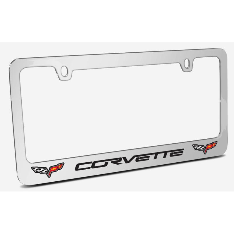 Elite Chevrolet Corvette C6 Dual Logo Mirror Chrome Metal License Plate Frame