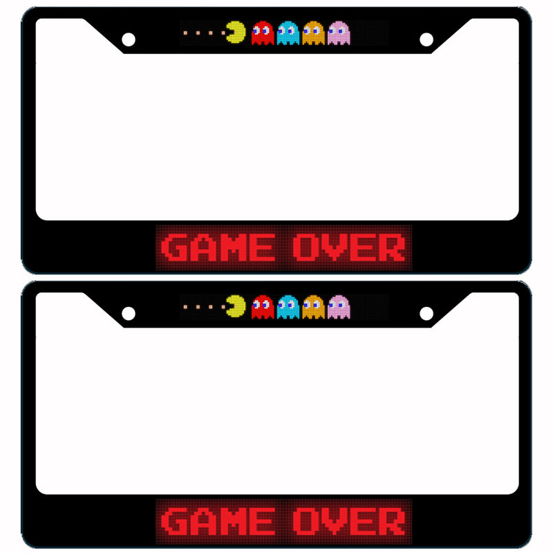 Pac-Man with Ghosts & GAME OVER Black Carbon Steel License Frame 2-Hole [2 PACK]