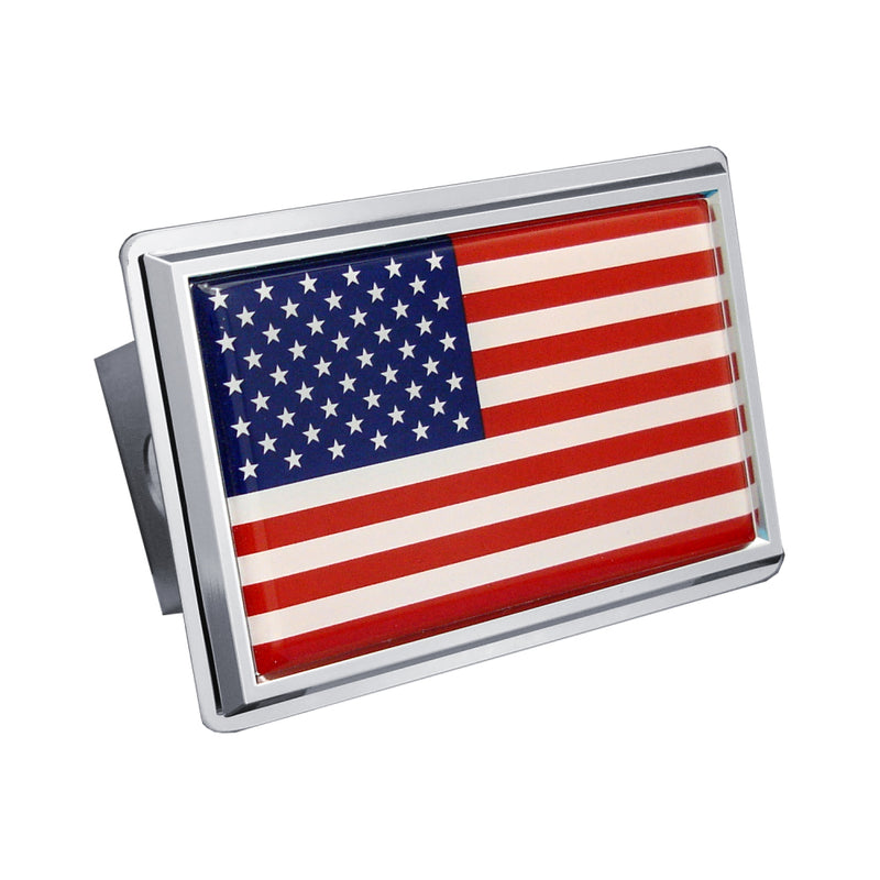 Au-Tomotive Gold U.S. Flag Chrome Trailer Hitch Plug