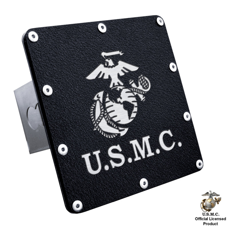 Au-Tomotive Gold U.S.M.C. Laser Etched Hitch Plug-Black Rugged Stainless