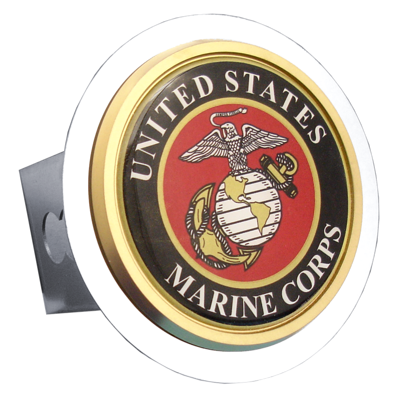 Au-Tomotive Gold USMC Badge Chrome 2" Trailer Hitch Plug Stainless