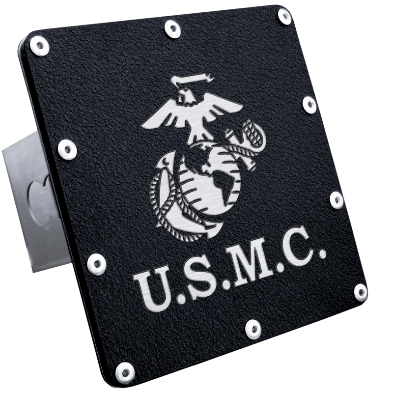 Au-Tomotive Gold U.S.M.C. Laser Etched Hitch Plug-Black Rugged Stainless