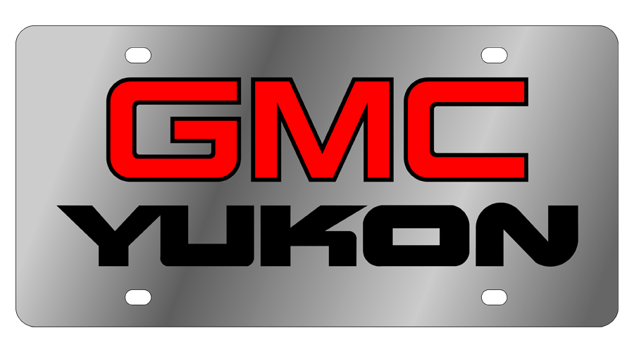 GMC Yukon, Black Outline w Red Fill,Yukon - Stainless Steel License Plate