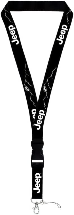 Jeep Mountain White Image on Black Universal Lanyard Key Chain