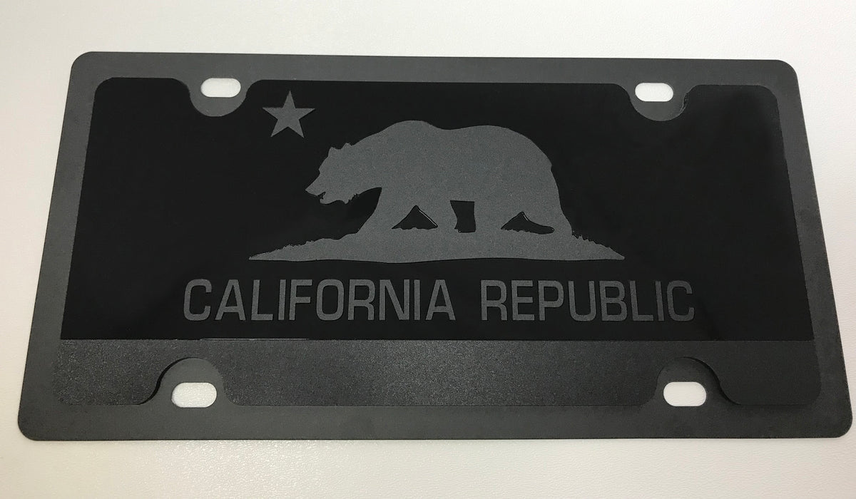 California State Flag- Blacked Out Carbon Steel License Plate