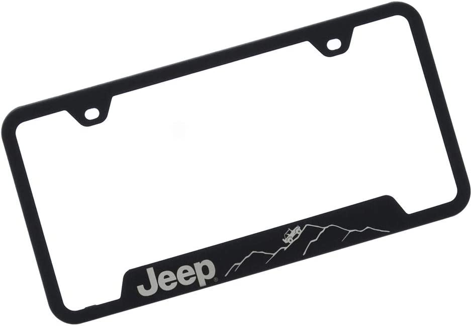 Jeep Mountain Laser Etched Cut-Out Black Stainless Steel License Plate Frame