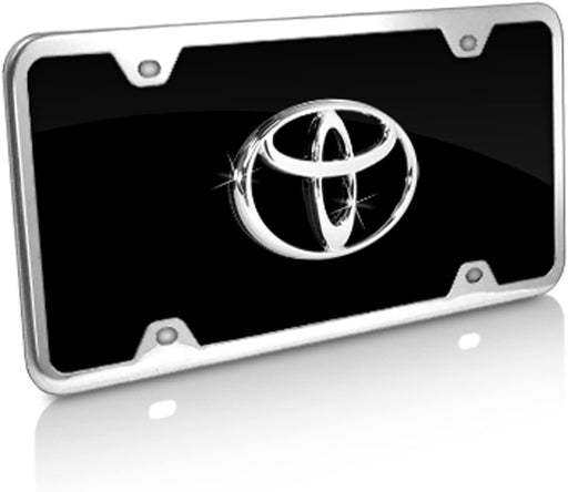 TOYOTA Logo Black Acrylic License Plate with Chrome Frame