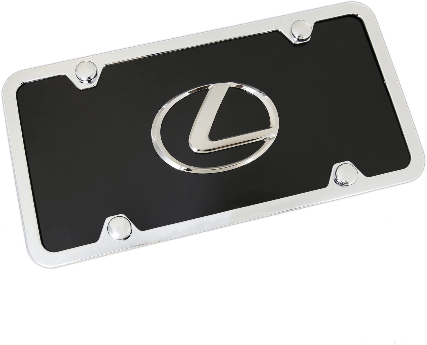 Lexus Chrome Logo On Black License Plate Frame