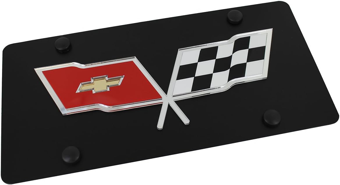 Corvette C3 Flags License Plate on Black Steel