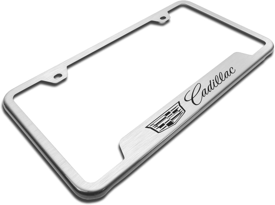 Cadillac New Logo Laser Etched Cut-Out Brushed Stainless Steel License Plate Frame