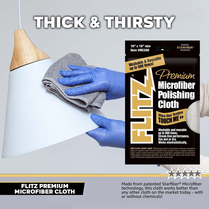 Flitz MC200 Thick 'n Thirsty 16" x 16" Silver Microfiber Polishing Cloth