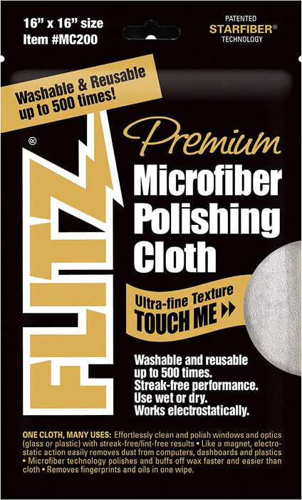 Flitz MC200 Thick 'n Thirsty 16" x 16" Silver Microfiber Polishing Cloth