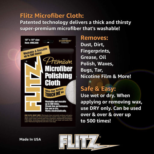 Flitz MC200 Thick 'n Thirsty 16" x 16" Silver Microfiber Polishing Cloth