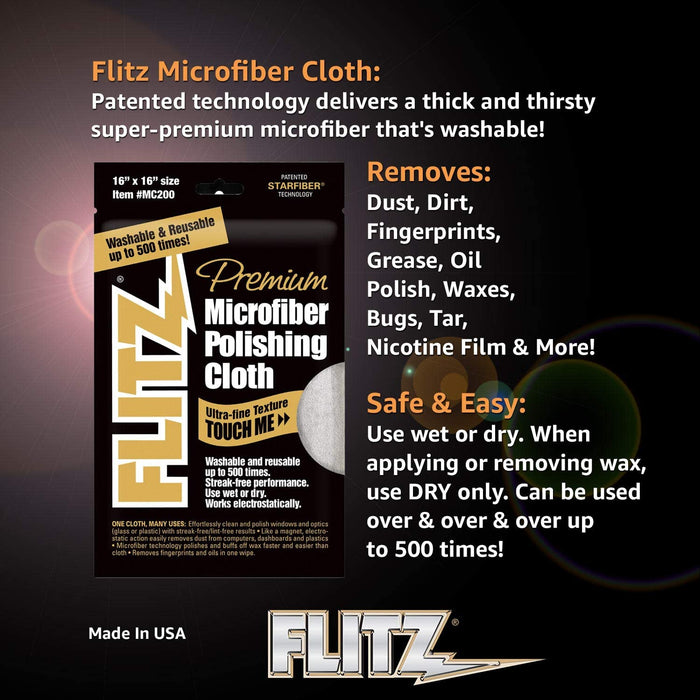 Flitz MC200 Thick 'n Thirsty 16" x 16" Silver Microfiber Polishing Cloth