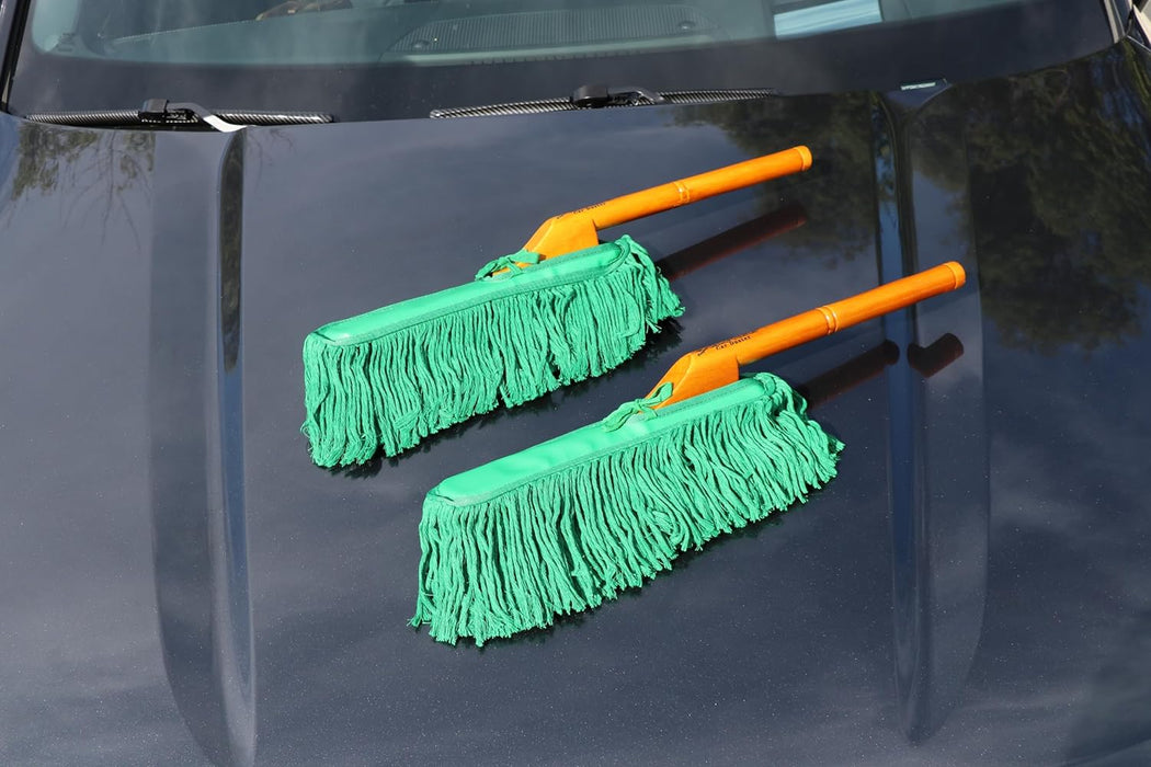 California Car Duster Standard Auto Car Duster with Wood Handle Green Mop 2 Pack
