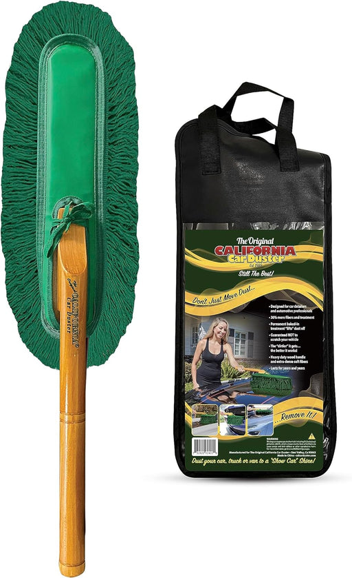 California Car Duster Standard Auto Car Duster with Wooden Handle, Green Mop 62422