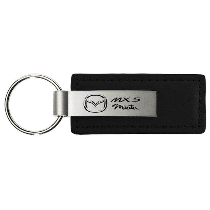 Au-Tomotive Gold Mazda MX-5 Miata Black Leather Key Chain
