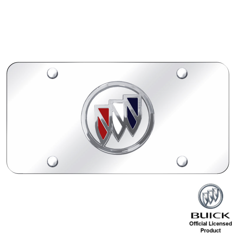 Buick Tri-Color Fill Chrome Logo on Mirrored License Auto Frame Plate