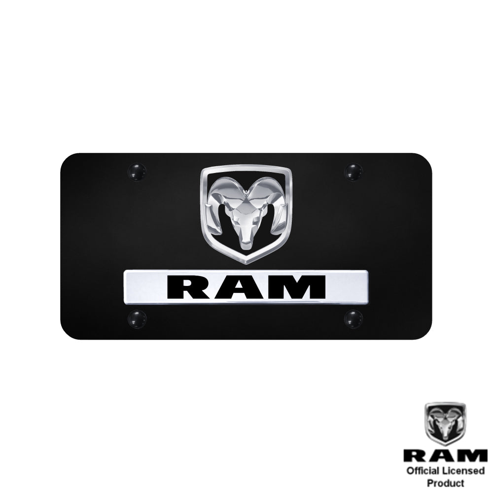 Dodge RAM 3D Logo Nameplate Black Metal License Plate Frame