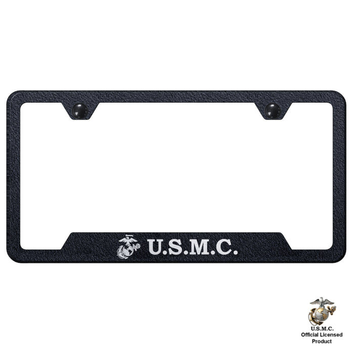 USMC Black Laser Etched Cut-Out License Plate Frame