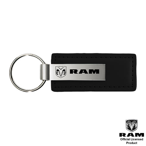Au-Tomotive Gold, Dodge Ram Black Leather Key Authentic Logo Key Chain Key Ring
