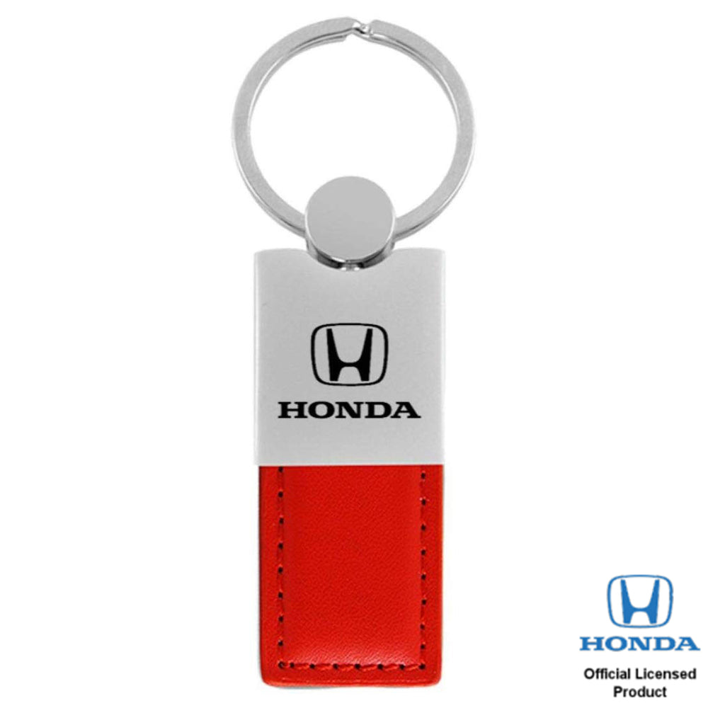 Au-Tomotive Gold Honda Red Leather Chrome Car Fob Key Chain Ring (Official Licensed Product)