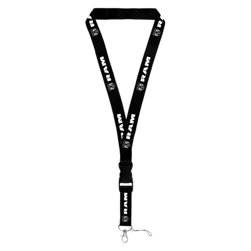 Dodge RAM White Word Black Universal Lanyard Neck Strap Key Chain