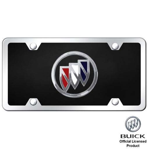 Buick Tri-Color Fill Chrome Logo on Black Acrylic Kit License Frame Plate