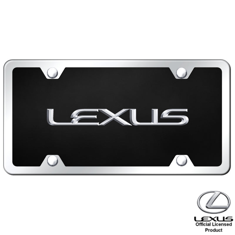 Lexus Name Chrome on Black Acrylic License Plate Frame Kit
