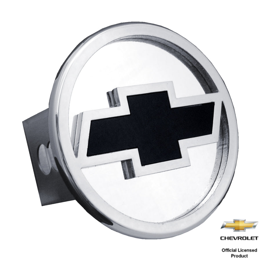 Au-Tomotive Gold Chevrolet Chrome Hitch Plug-Black Fill