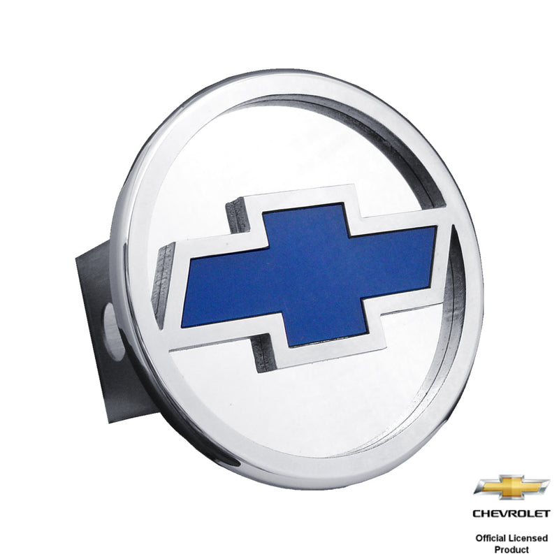 Chevrolet Blue Filled 3D logo Mirrored Chrome Trailer Hitch Plug