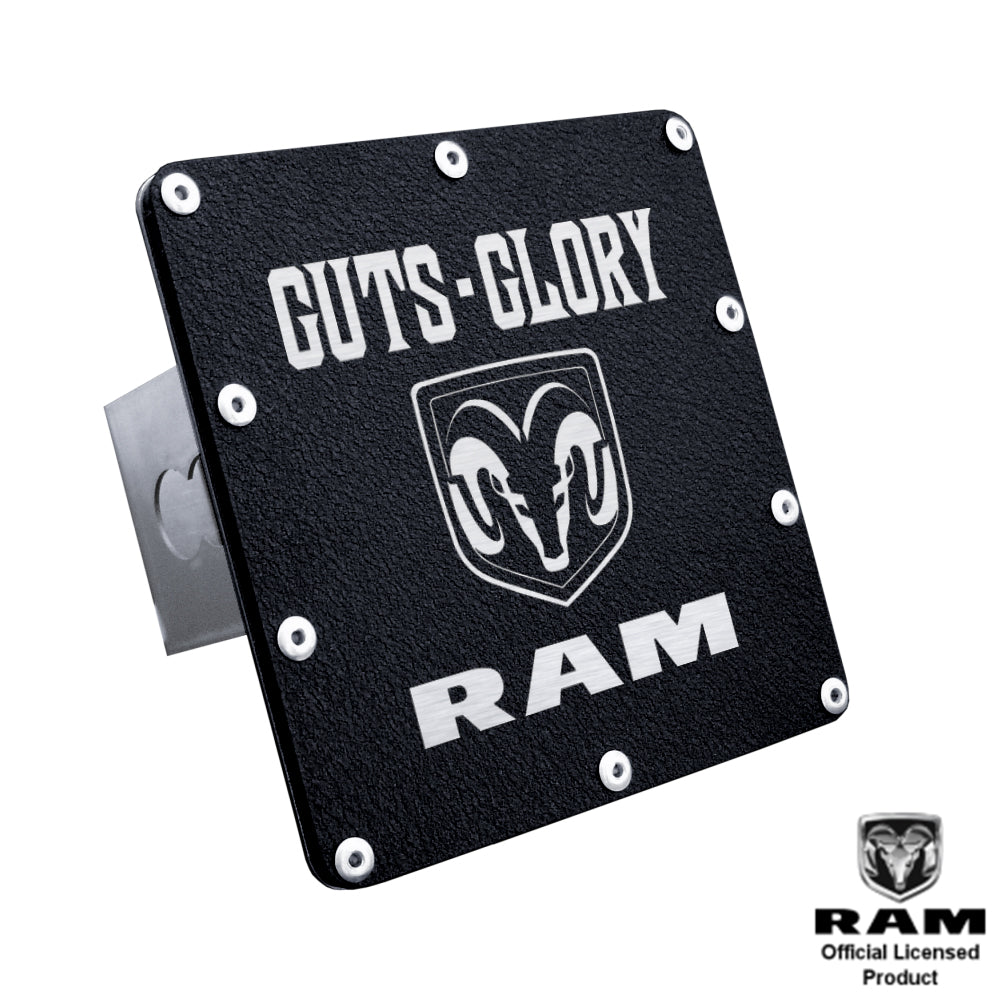 Dodge Ram  Guts-Glory Laser Etched Rugged Black Trailer Hitch Plug