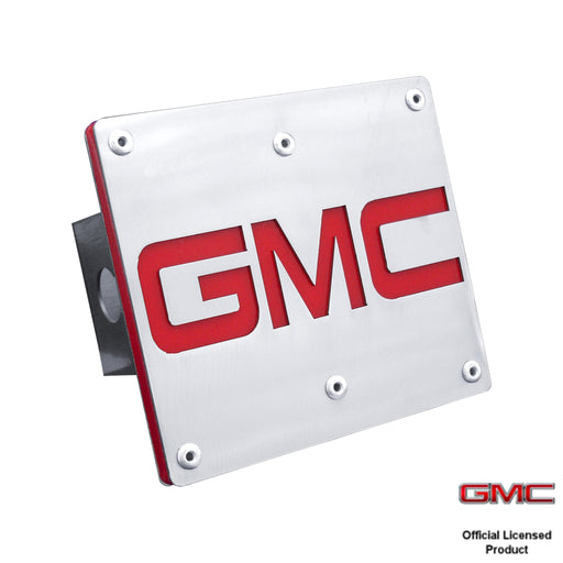 GMC Red Logo Brushed Stainless Trailer Hitch Plug
