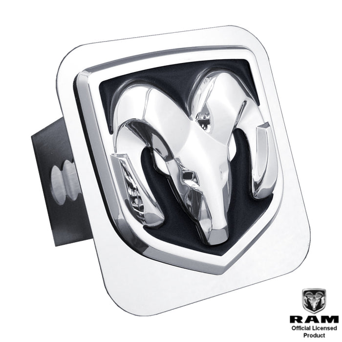 Dodge Ram Black Filled 3D Logo Mirrored Chrome Trailer Hitch Plug